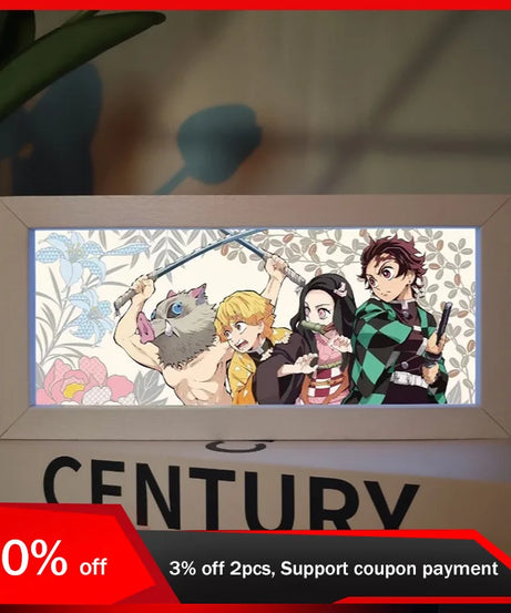 19.8cm/7.8in Demon Slayer LED Night 3D Box Light Anime Peripherals Table Lamp Figure Bedroom Ornament Funny Gifts Toy Decoration