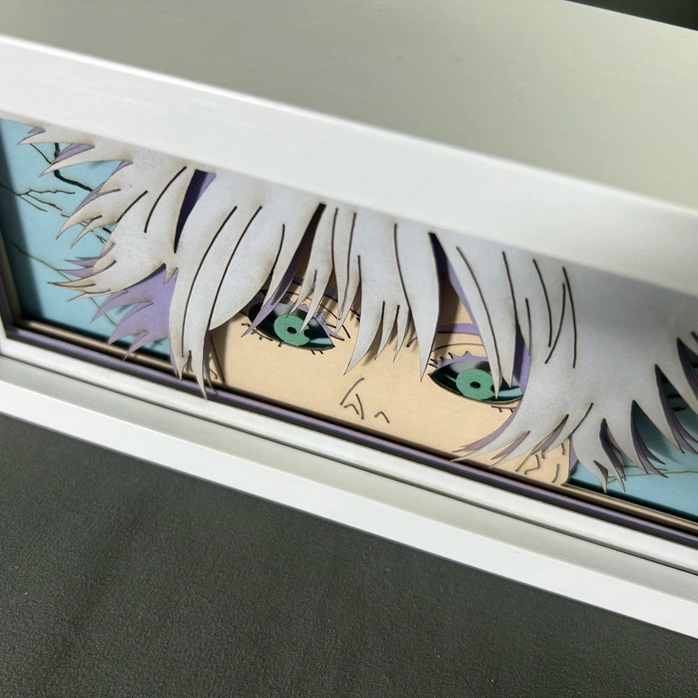 Anime Jujutsu Kaisen Gojo Satoru 3D Papercut Lightbox – Wooden Frame LED Desk Lamp 3