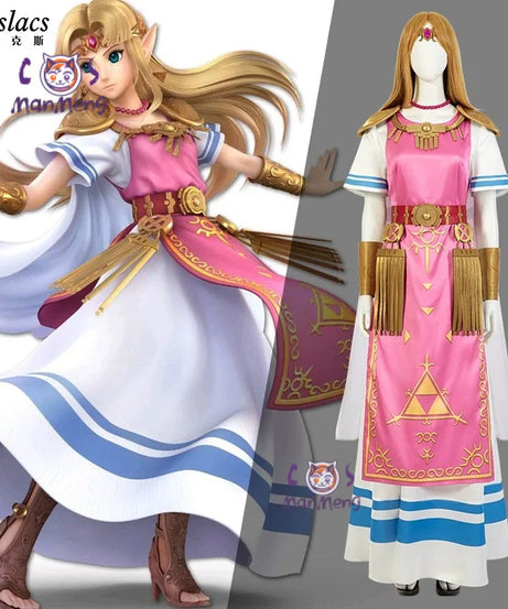 Game SSB  Zelda Cosplay Costume Zelda princess  Wig shoes ears props Accessorie party carnival set Woman uniform complete set