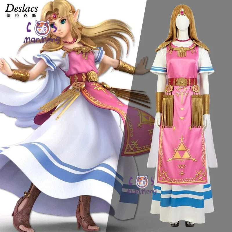 Game SSB  Zelda Cosplay Costume Zelda princess  Wig shoes ears props Accessorie party carnival set Woman uniform complete set