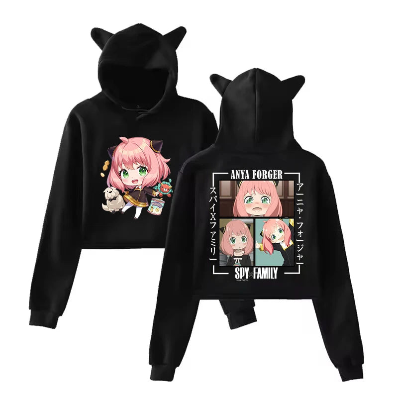 Spy x Family Anya Forger Cat Ear Crop Top Hoodie Kawaii Streetwear Pullover 5