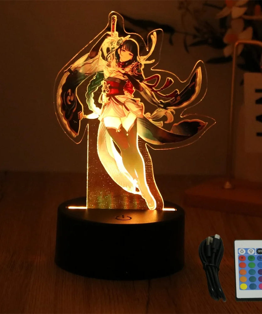 Genshin Impact 3D Lamp LED Night Light Anime Figures Zhongli Raiden Shogun Remote RGB Dream Colors Kids Bedroom Home Decor