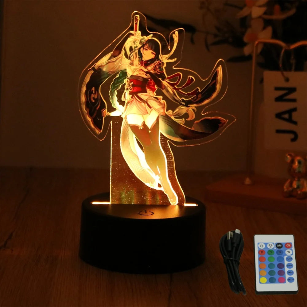 Genshin Impact 3D Lamp LED Night Light Anime Figures Zhongli Raiden Shogun Remote RGB Dream Colors Kids Bedroom Home Decor