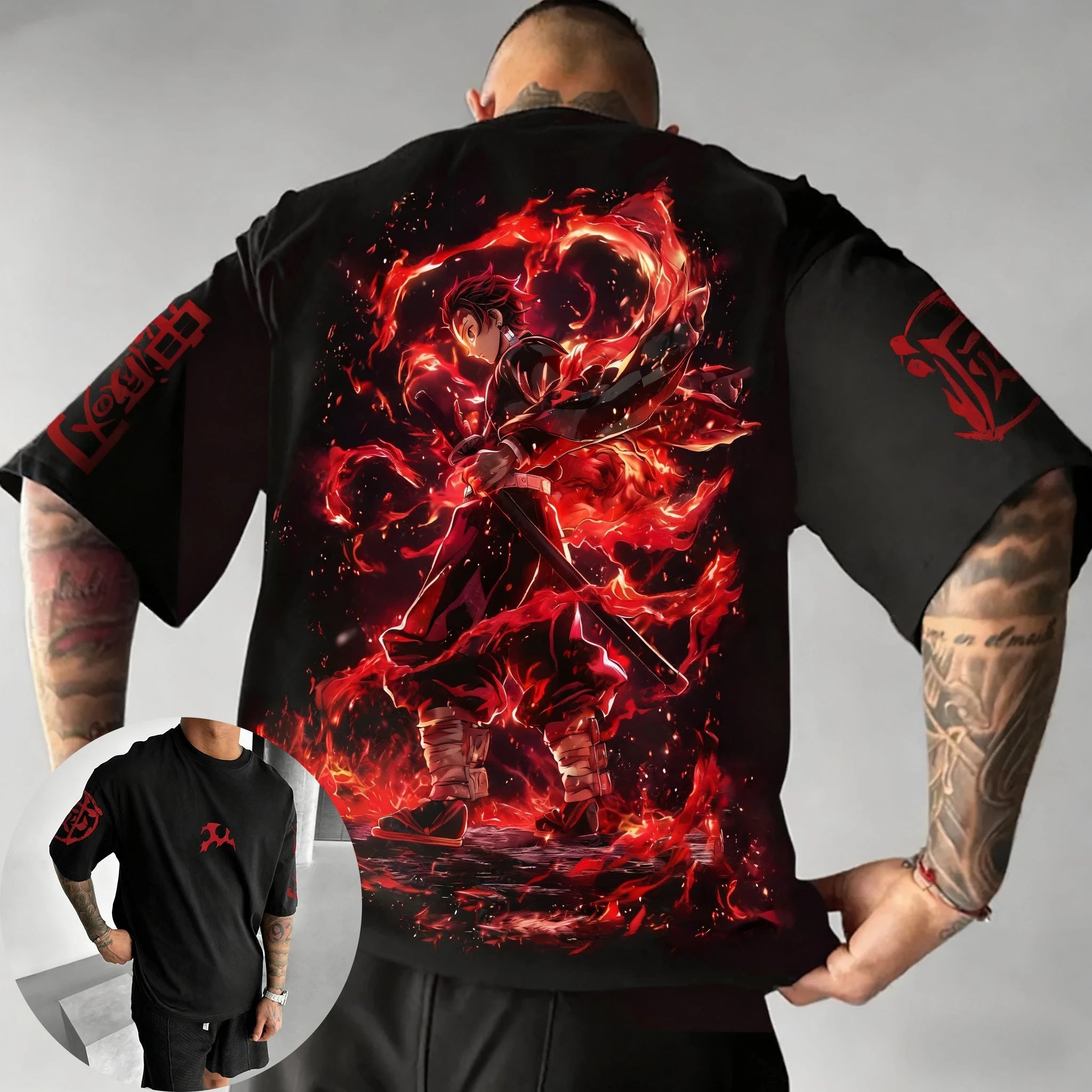Demon Slayer Anime Co Branded Printed T-shirt Summer New Men's Japanese Harajuku Loose Casual Children's Parent Child Top