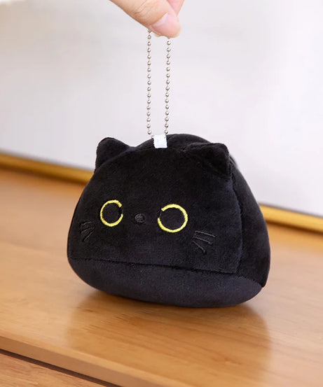 7/11/20CM Kawaii Small Cuddly Black Cat Plush Doll Stuffed Round Ball Cat Plushie Girl's Bag Keychain Pendant Toys