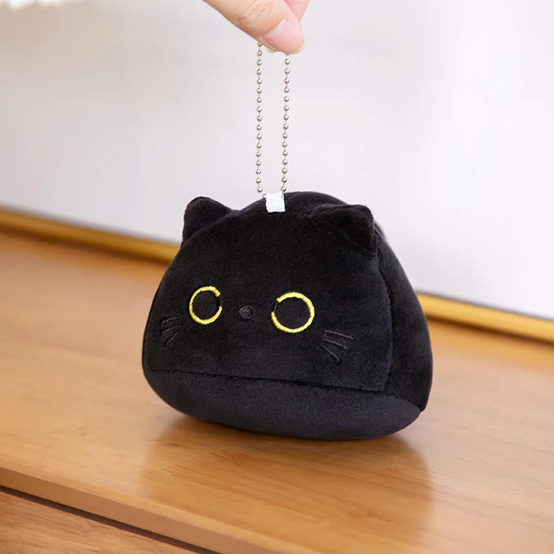 7/11/20CM Kawaii Small Cuddly Black Cat Plush Doll Stuffed Round Ball Cat Plushie Girl's Bag Keychain Pendant Toys
