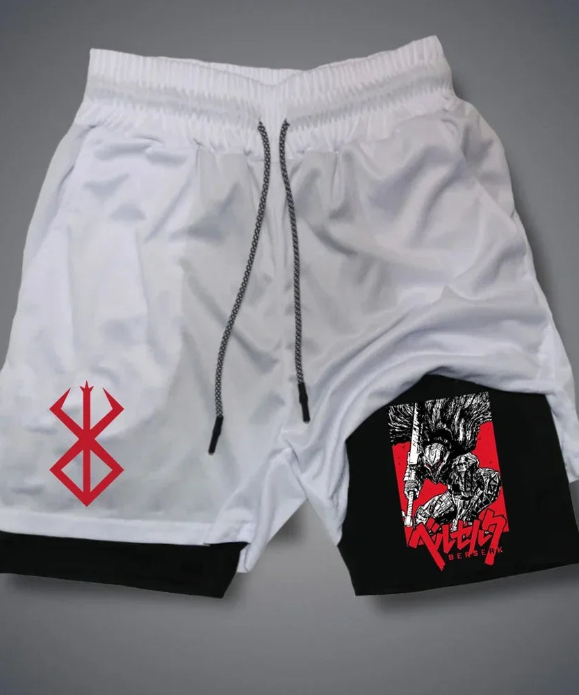 Men's Shorts Gothic Style Skull Print Double-deck 2-In-1 Running Shorts Summer Thin Sportswear Training Short Pants Y2K Clothes