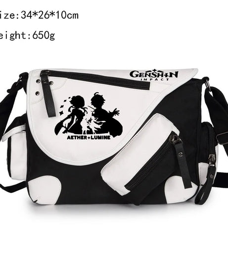 Genshin Impact Anime Canvas Casual Zipper Shoulder Bag Crossbody Bag Schoolbags Large Capacity Bag Men's Shoulder Messenger Gift