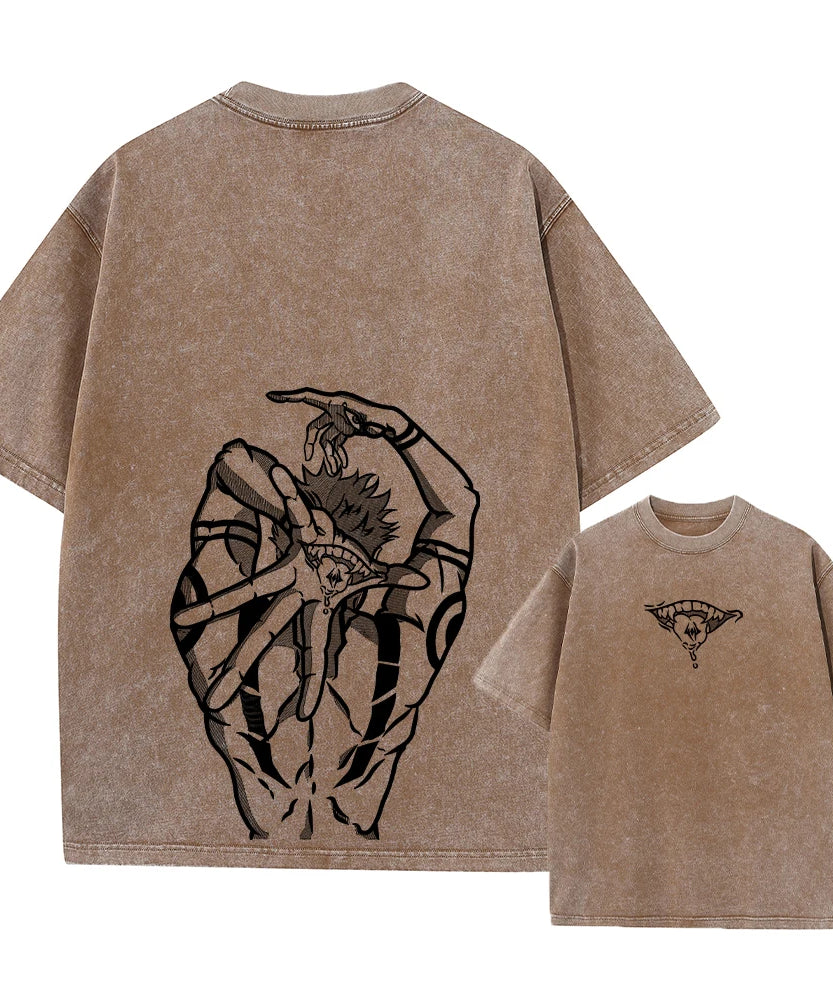 Summer Washed T Shirt Anime Graphic Print Streetwear Vintage Oversized T-Shirt Men Fashion Cotton Top Tee Black Tshirt