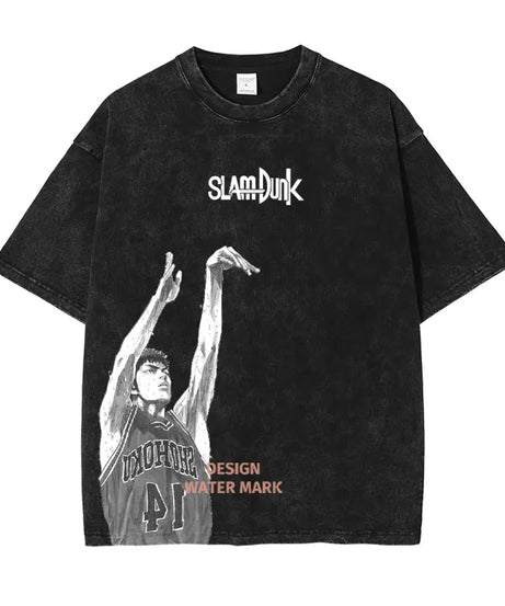 Hanamichi Rukawa Haruko T Shirt Slam Anime Dunk Sendou Vintage Washed Tops Tees Short Sleeve Manga Graphic T-shirt Man Cotton