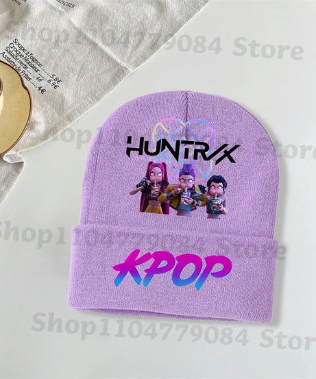 Kpop Demon Hunters Kawaii Knitted Hat for Girls Anime Cute Knit Hats Children Autumn Winter Windproof Warm Hats Gifts