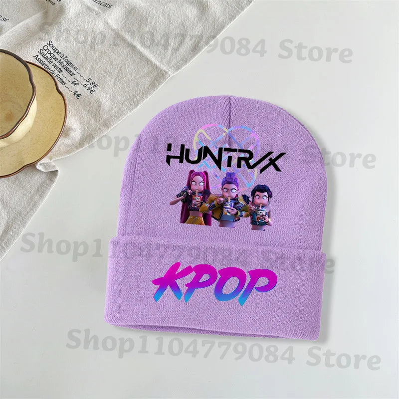 Kpop Demon Hunters Kawaii Knitted Hat for Girls Anime Cute Knit Hats Children Autumn Winter Windproof Warm Hats Gifts