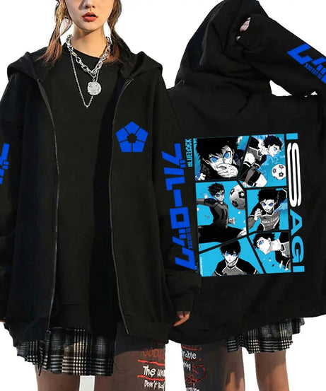 Hot Anime BLUE LOCK Printing Hoodie Fashion Harajuku Zipper Hoodies Women Men Sweatshirt Zipper Long Sleeve Casual Tops