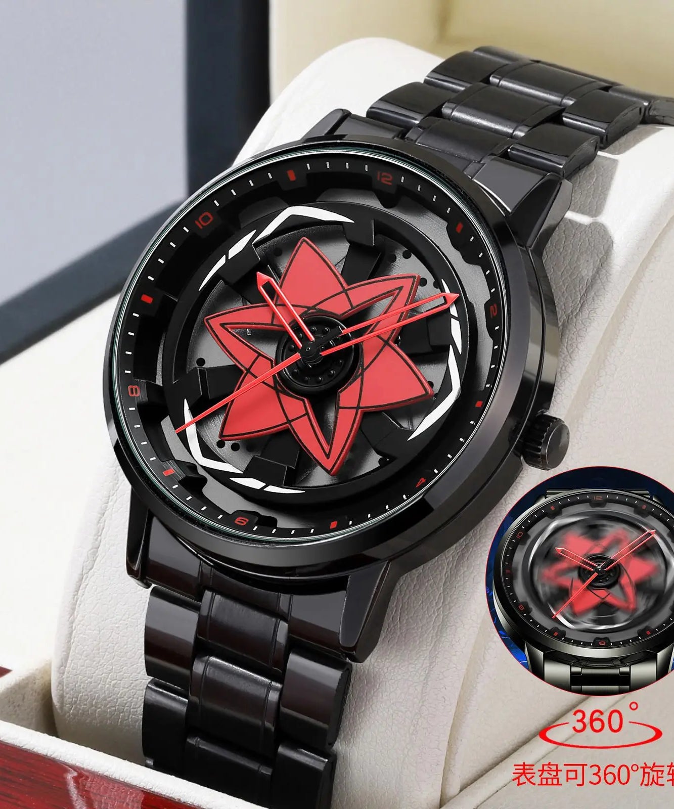 Naruto Anime - Sharingan Rotary Dial Watch – 3D Anime Quartz Waterproof Men’s Luxury Watch