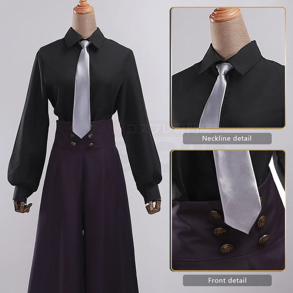 Anime Jujutsu Kaisen Mei Mei Cosplay Costume – Black Shirt, Purple Pants & Tie Set