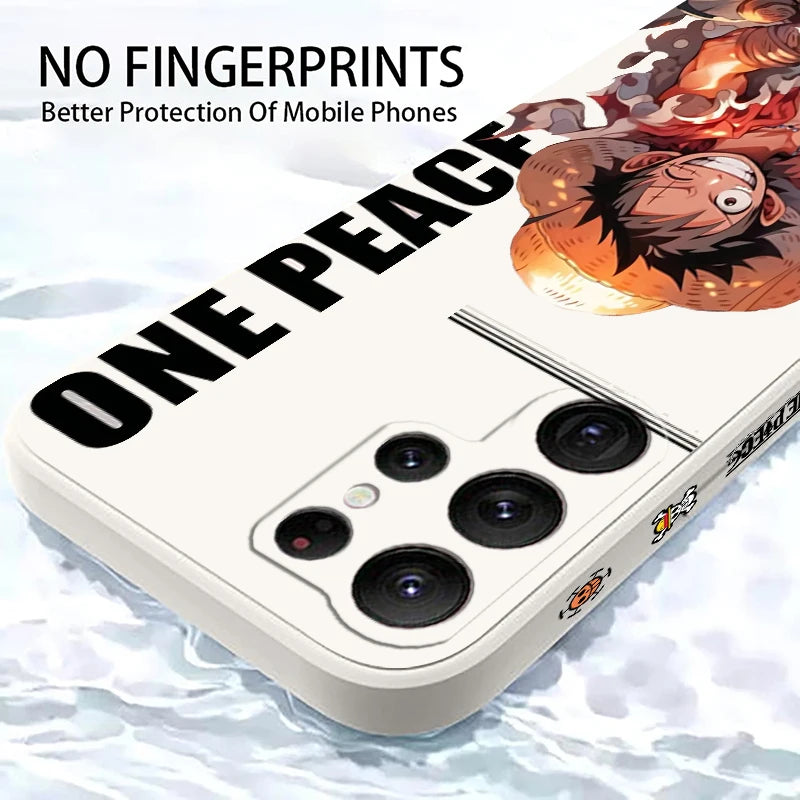 Comics One Piece Luffy For Samsung Galaxy S25 S24 S23 S22 S21 S20 Plus Ultra FE 5G Liquid Left Rope Cover Phone Case