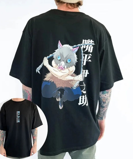 Demon Slayer Anime Hashibira Inosuke Printed T-Shirt Summer New Men's Japanese Harajuku Loose Casual Kids Parent-Child Top