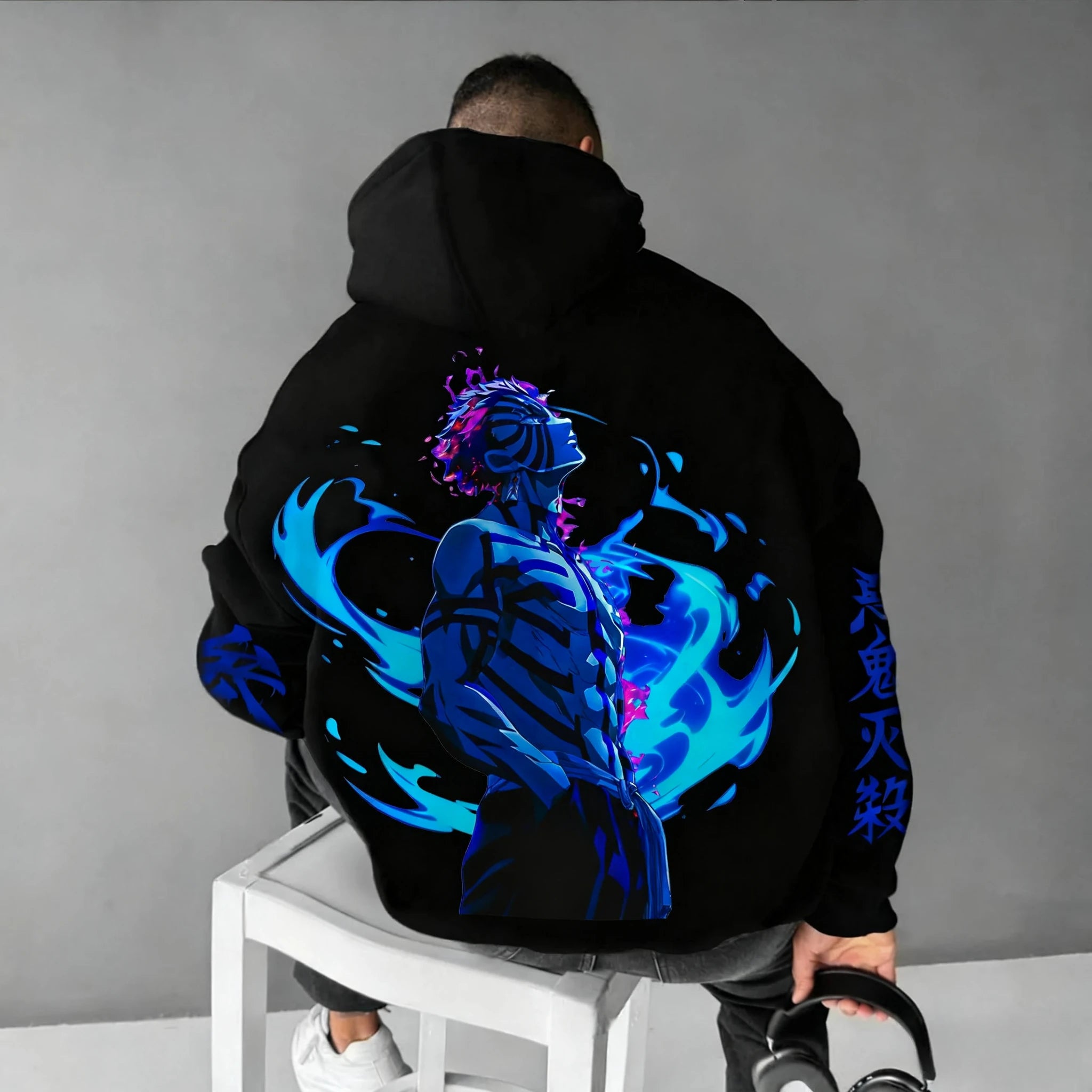 Demon Slayer Anime Akaza Printed Hoodie Autumn/Winter New Harajuku Plus-Size Trend Loose Parent Child Top for Men and Women