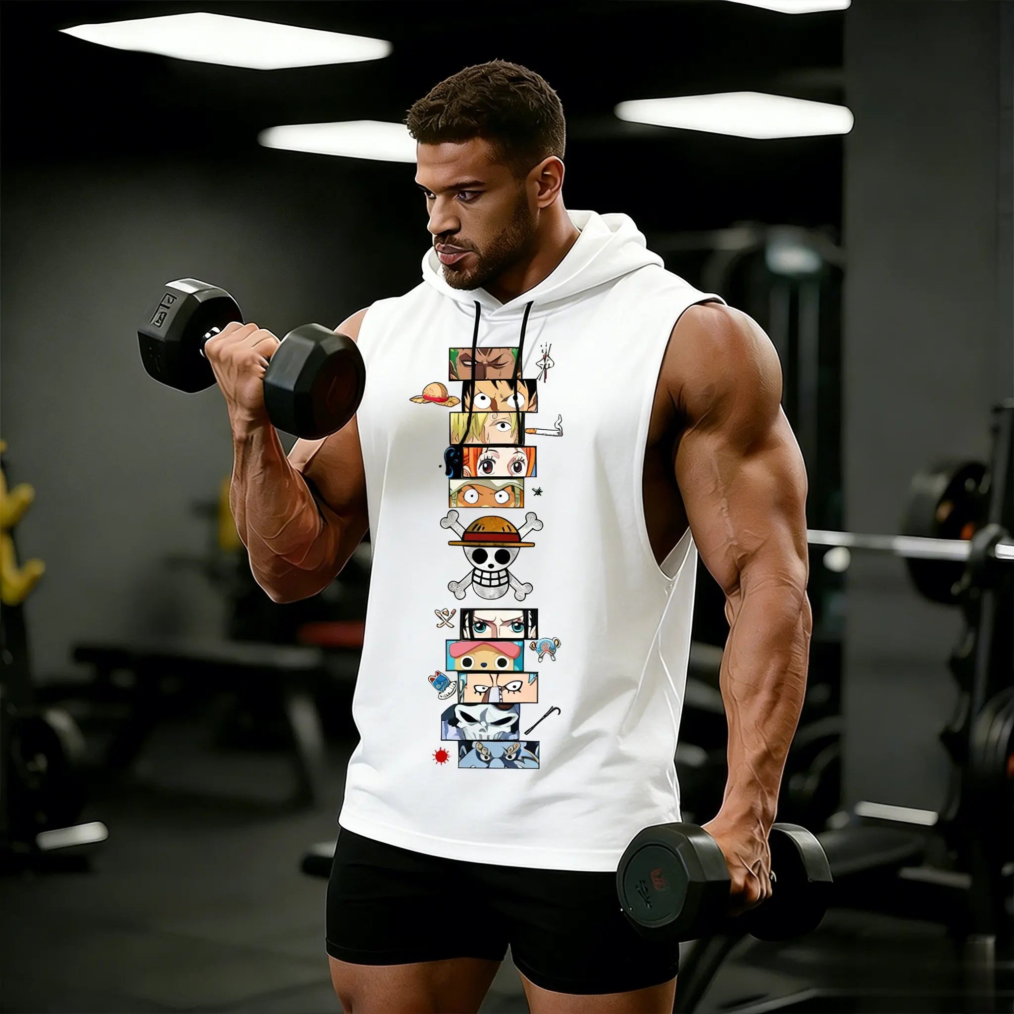 One Piece Anime Hoodie Sleeveless Shirt Men Tank Top Muscle Gym Vest Graphic Print Streetwear Loose Casual Tops Summer New