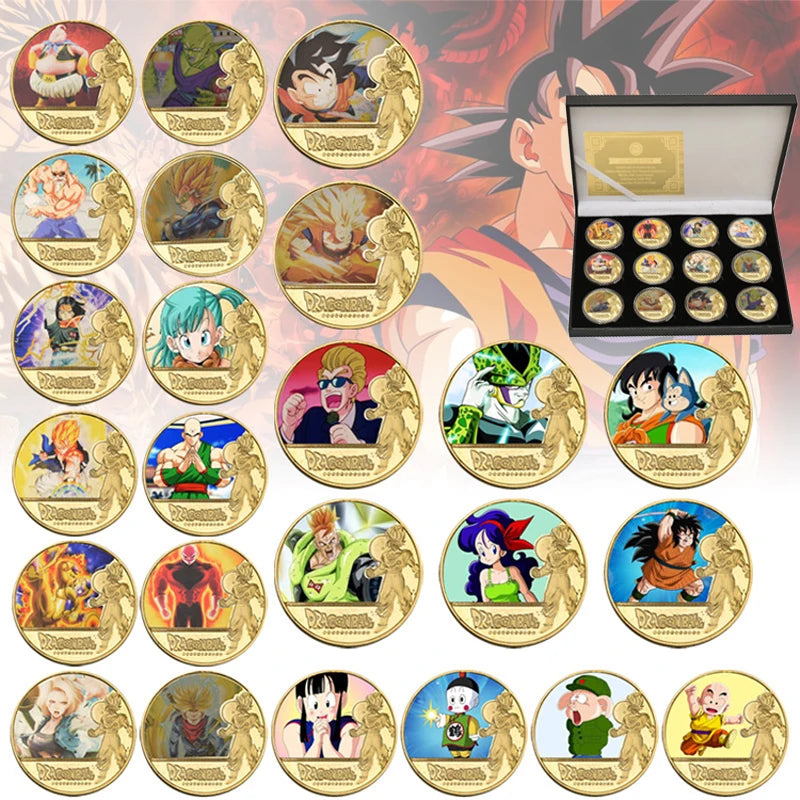 Dragon Ball Gold Plated Gold Coin Son  Goku Vegeta Commemorative Coins Children Classic Anime Peripherals Collection Toy Souvenir