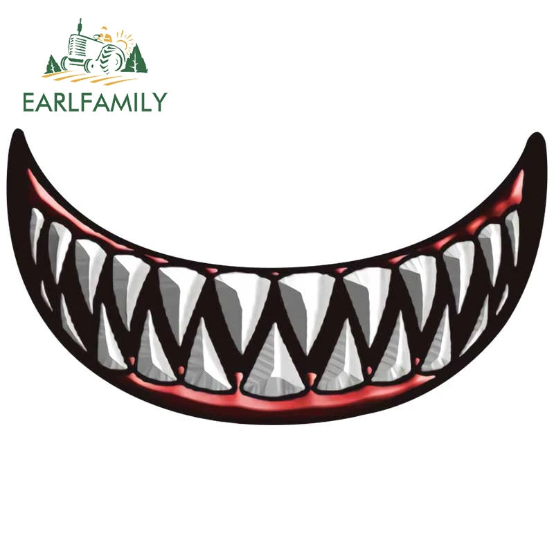 EARLFAMILY 13cm For Scary Devil Tooth Helmet Car Stickers RV JDM Motorcycle Decal Waterproof Camper Van Funny Car Accessories
