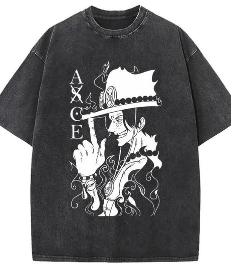 Unisex Oversized Anime Washed T-shirt Men One Piece Streetwear Women Short Sleeved Graphic Tee Summer Harajuku Casual Top HipHop