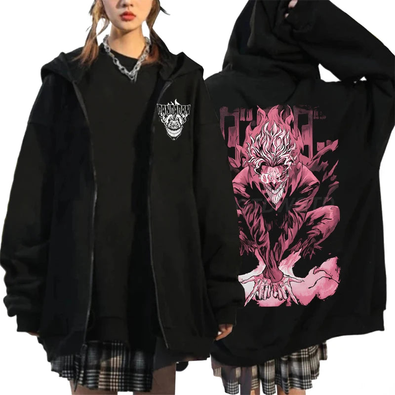 Anime Dandadan Ken Takakura Graphic Print Hooded Men women Zip Up Hoodies Oversized Sweatshirts Harajuku Male Zipper Jacket