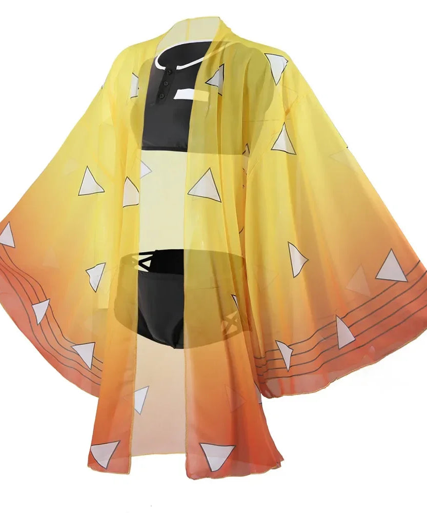 New Swimsuit Anime Demon Slayer Kochou Shinobu Kamado Cosplay Costume Kimono Agatsuma Zenitsu Sexy Bikini Beach Summer Halloween