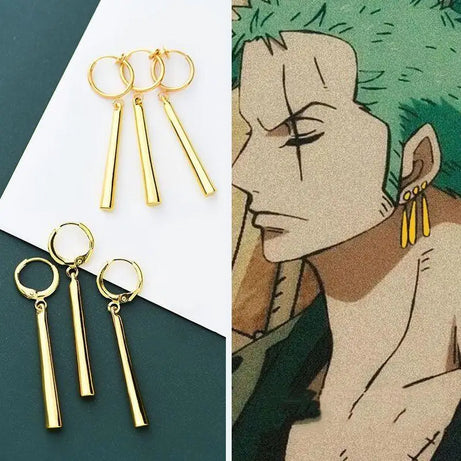 Anime One Piece Zoro Cosplay Earrings Titanium Steel Gold Clip Earrings Jewelry Death Surgeon Halloween Props Gift