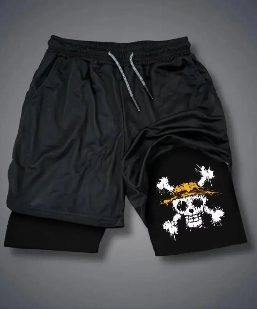 Anime Men's Gym Shorts One Piece Summer Sports Pants Streetwear Breathable Mesh Double-layer 2 in 1 Shorts Sportswear Y2k