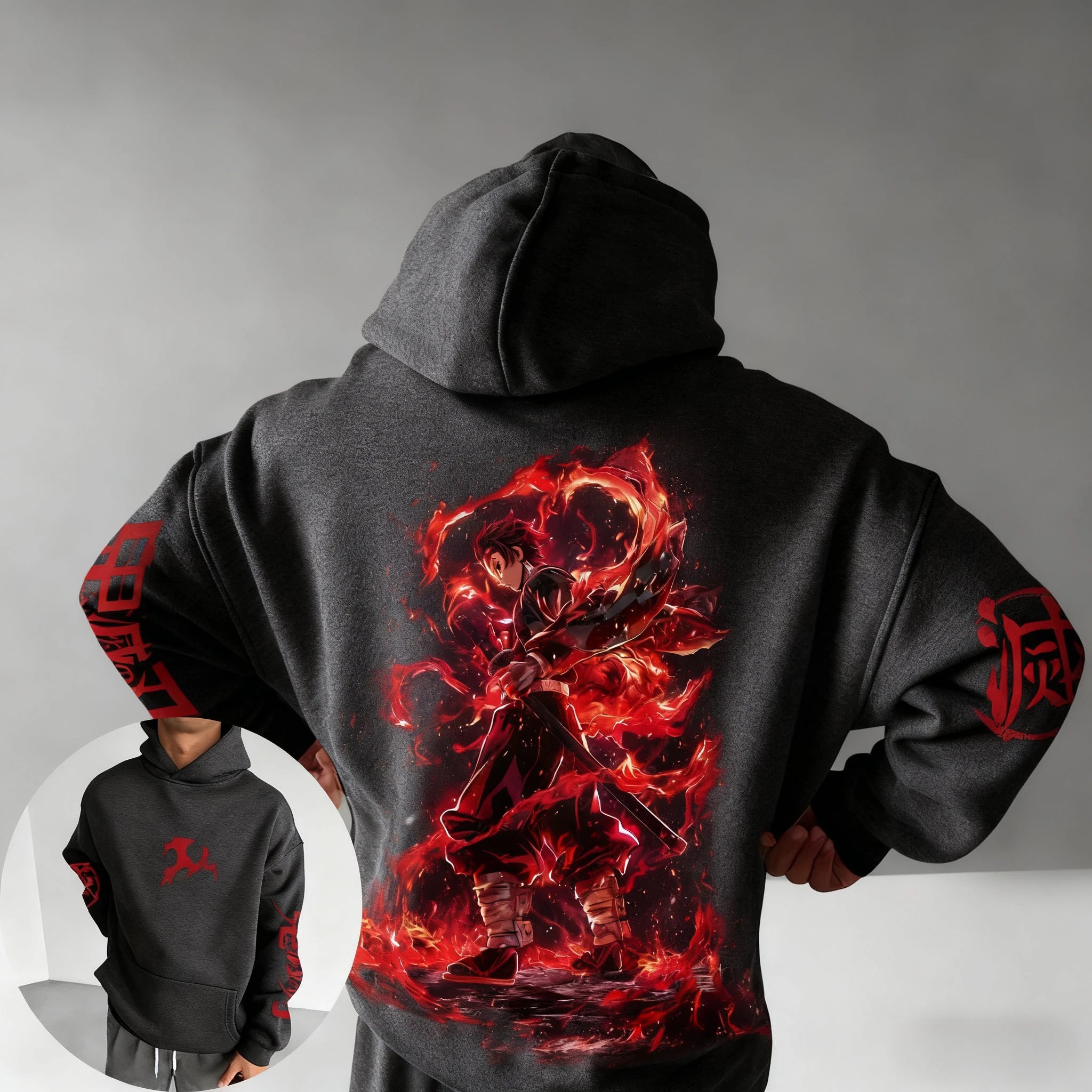Demon Slayer Men's Hoodie Autumn/Winter New Cool Anime Printed Loose Casual Japanese Harajuku Parent Child Sweater Top
