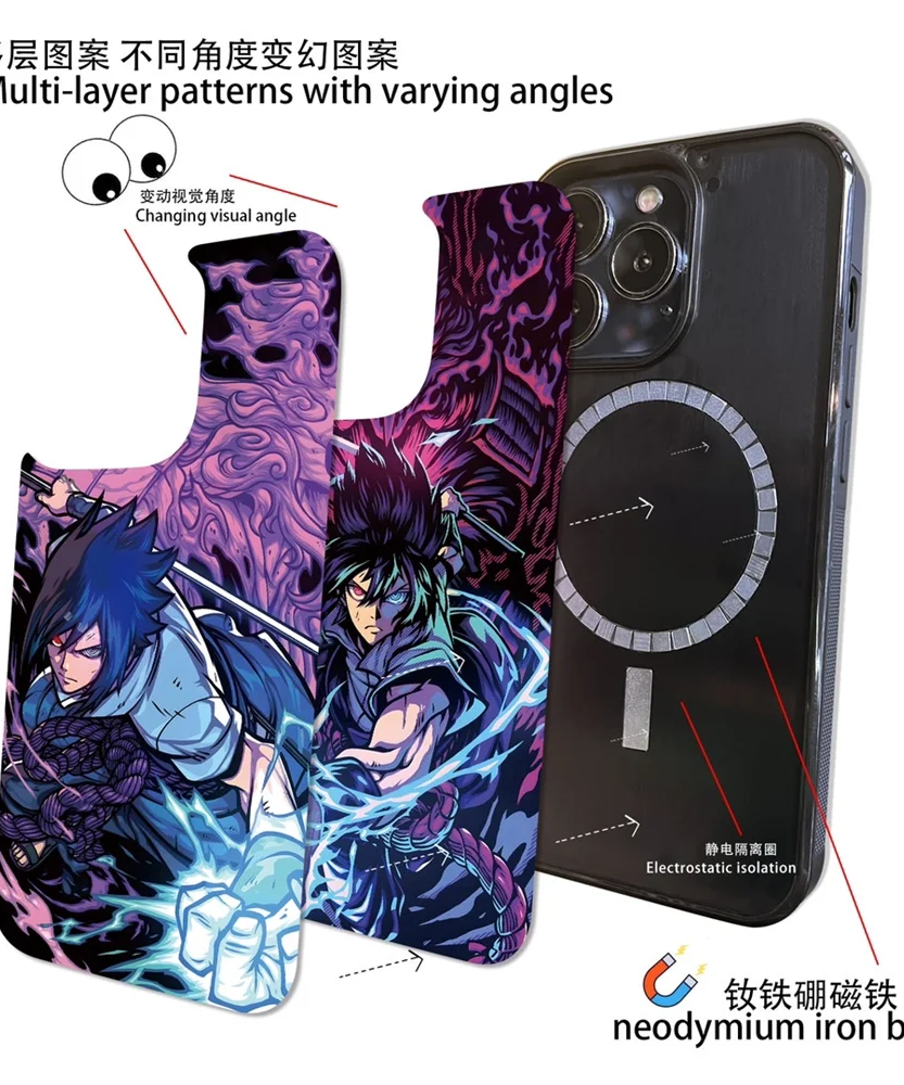 Anime Sasuke Itachi 3D Multi layer patterns Case For iPhone 16 15 14 13 12 Pro Max 11 Magnetic For Magsafe Wireless Charge Cover