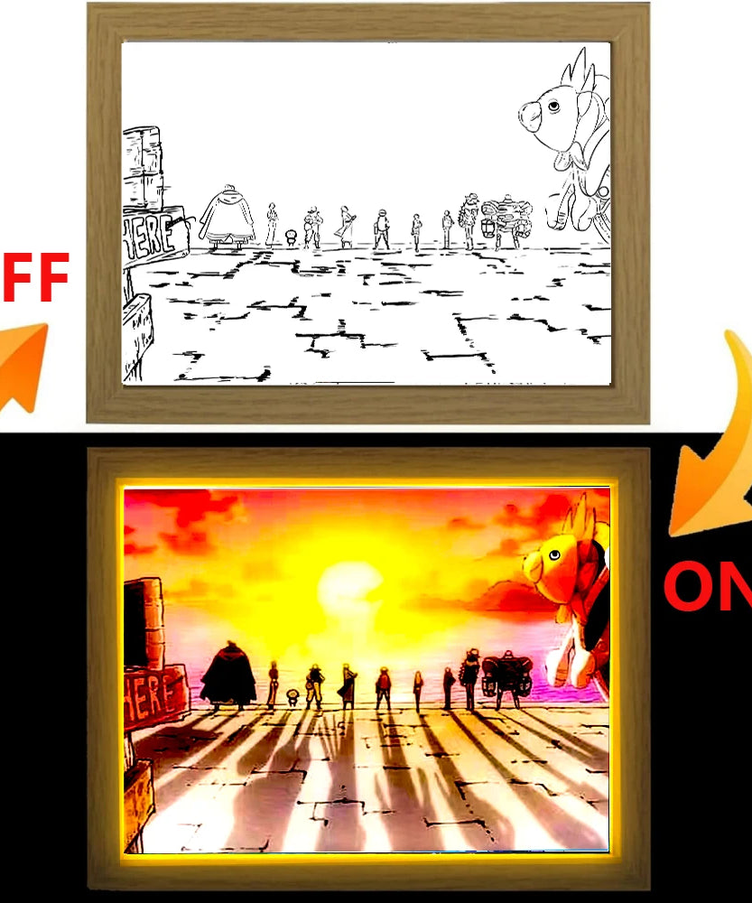 Anime Figure One Piece Light Painting Photo Frame Zoro Luffy Action Figures Led Night Light Room Decor Christmas Gifts Moon Lamp