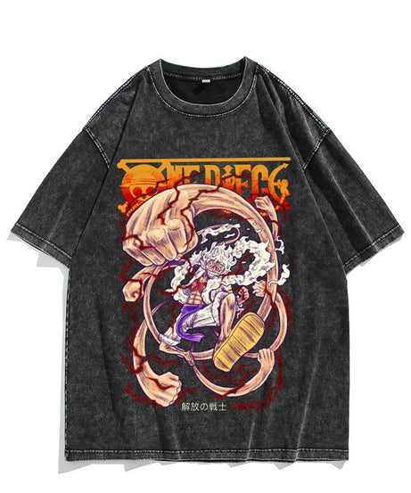 One Piece Luffy Vintage Washed T-Shirt – Unisex Cotton Anime Streetwear