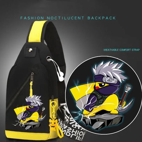 Anime Naruto Pikachu Chest Pack New Style Male Messenger Bag Headphone Jack Single Shoulder Bag Leisure Inclined Shoulder Bag