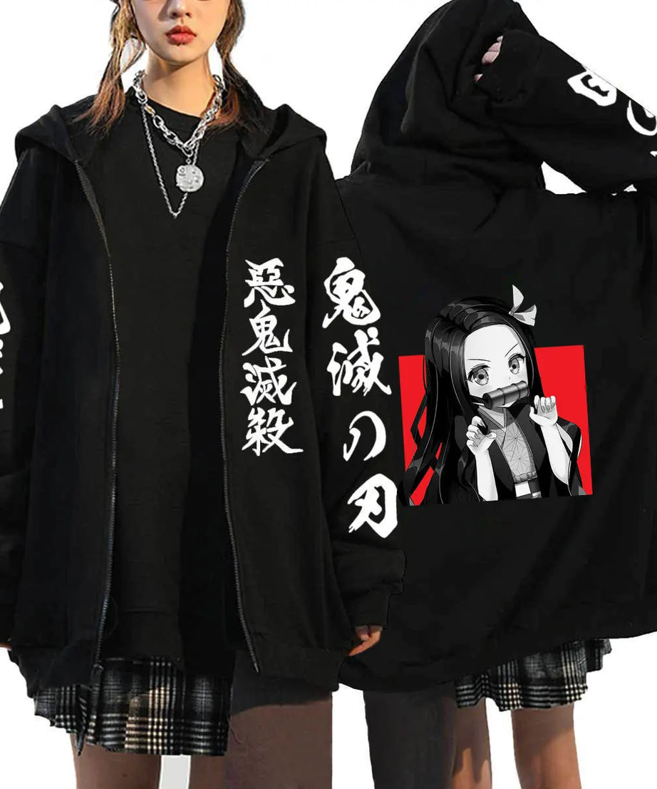Demon Slayer Zipper Sweatshirts Zip Up Hoodie Anime Hoodies Unisex Hip Hop Streetwear Nezuko Kamado Graphic Y2K Clothes gifts