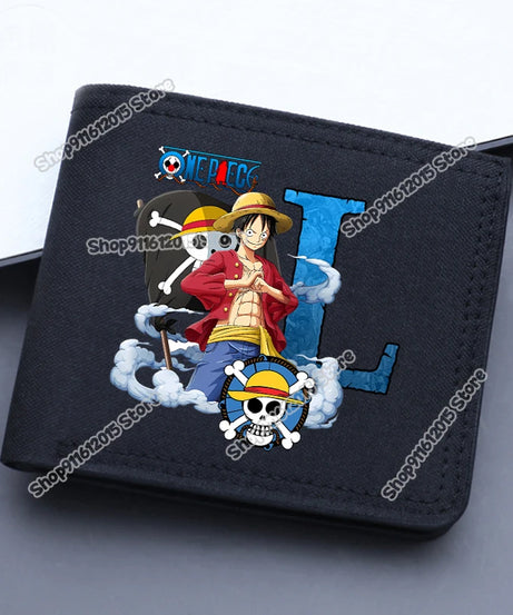 One Piece Letter Men Short Wallet Man Luffy Alphabet Canvas Wallet Man Credit ID Card Holder Anime Foldable Pocket Coin Purse