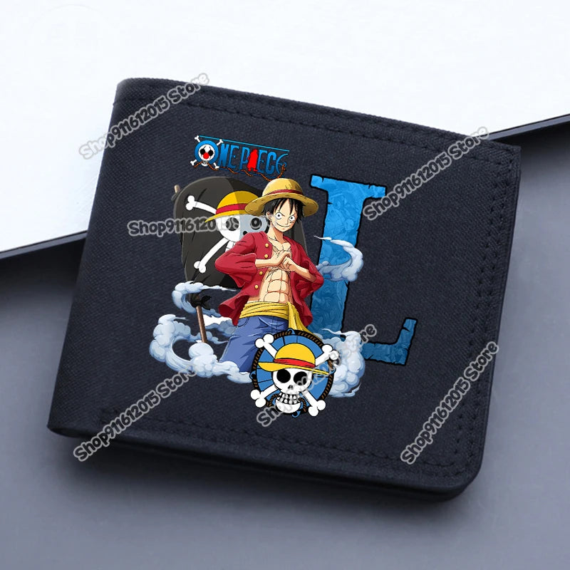 One Piece Letter Men Short Wallet Man Luffy Alphabet Canvas Wallet Man Credit ID Card Holder Anime Foldable Pocket Coin Purse