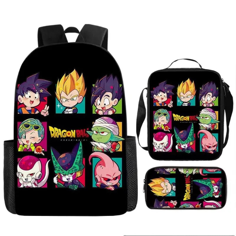 Dragon Ball Anime Goku Vegeta Frieza Large Capacity Cool Student School Bag Lunch Bag Pencil Bag Three-piece Set Gift