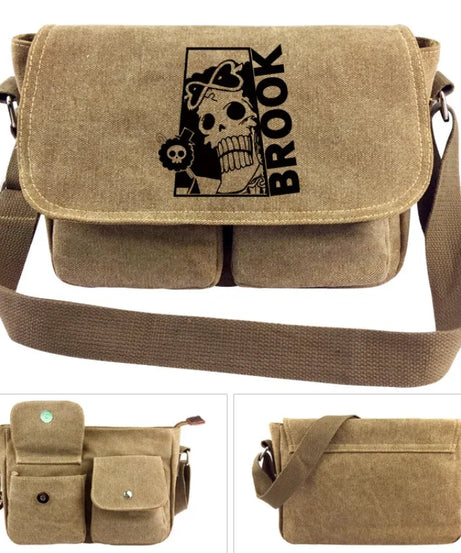 One Piece Canvas Shoulder Bag - Luffy & Law Logo Sling Bag, Unisex Student Backpack for Casual Daily Use & Anime Fans