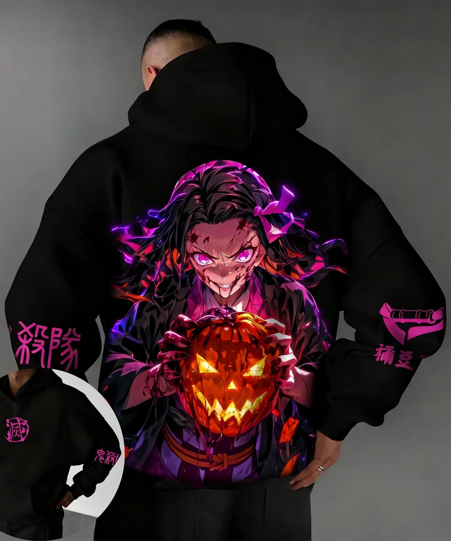 Demon Slayer Halloween Co Branded Hoodie Autumn/Winter Men's New Hashibira Inosuke Anime Printed Casual Loose Parent Child Top