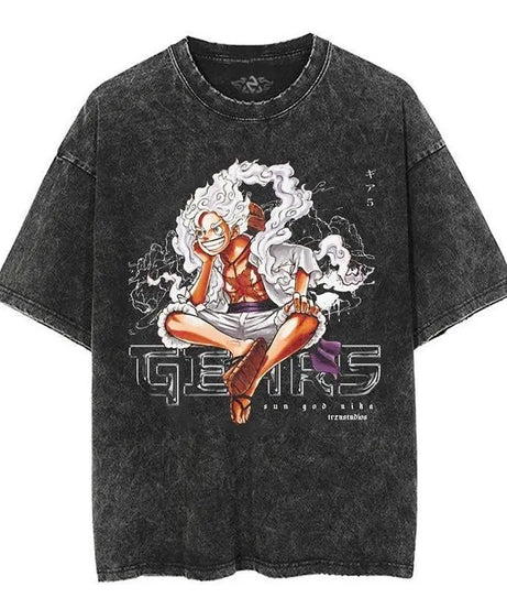 Unisex Oversized Anime Washed T-shirt Men One Piece Streetwear Women Short Sleeved Graphic Tee Summer Harajuku Casual Top HipHop
