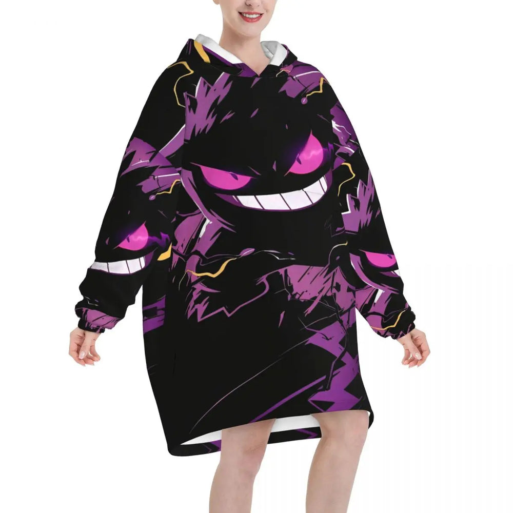 Pokémon Gengar Oversized Wearable Blanket Hoodie – Premium Fleece Sweatshirt Blanket for Men & Women 2
