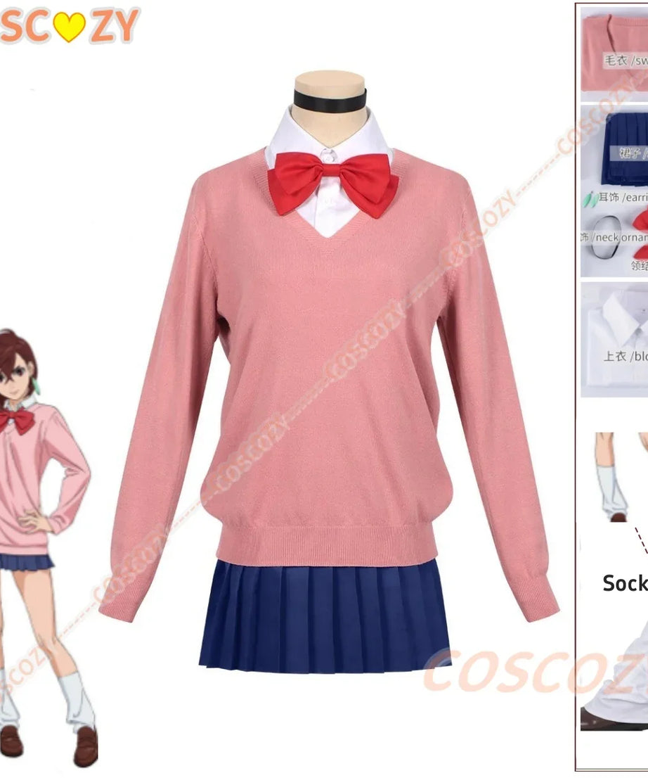 Momo Ayase Cosplay Costume Wig Anime Dandadan Sweater Skirt School Uniform Earrings Choker Socks Christmas Party for Girls Women