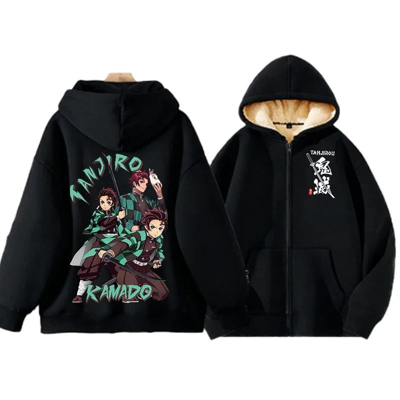 Demon Slayer Tanjiro & Giyu Tomioka Thick Winter Fleece Zip-Up Jacket 4