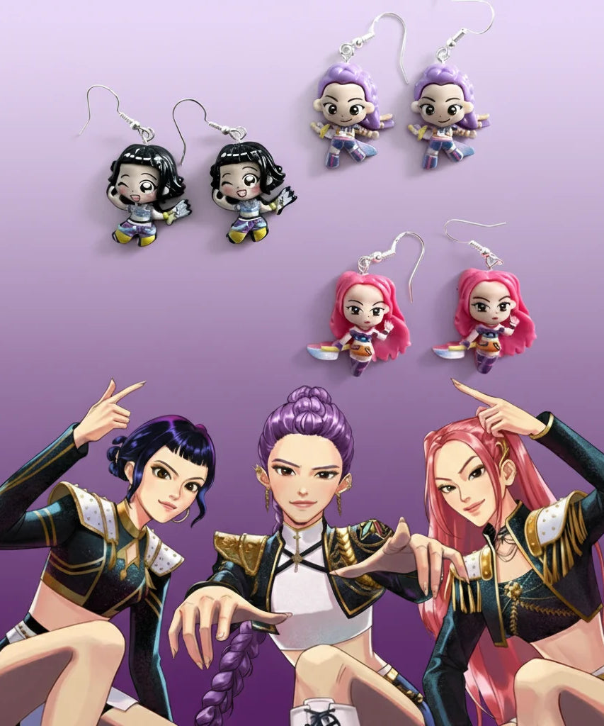 3Pairs Kpop Demon Hunters Character Resin Pendant Earrings Set Cosplay Jewelry Gift for Women