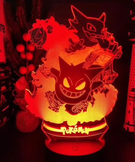 Pokemon Gengar Haunter Gastly 3D Lamp Anime LED Night Light USB Color Changing Luminaria Illusion Sleeping Table Lamps Kids Gift