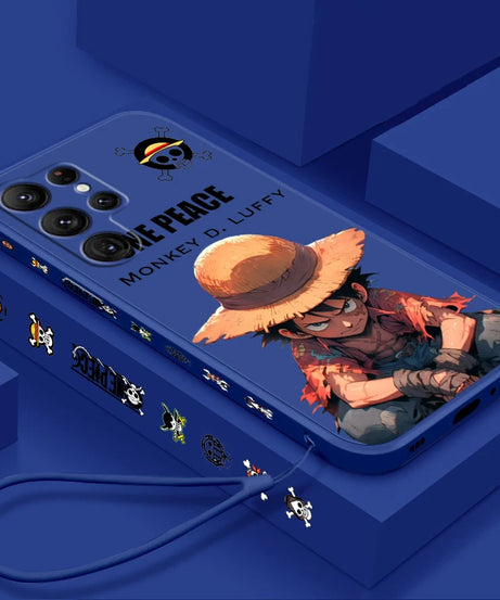 Comics One Piece Luffy For Samsung Galaxy S25 S24 S23 S22 S21 S20 Plus Ultra FE 5G Liquid Left Rope Cover Phone Case