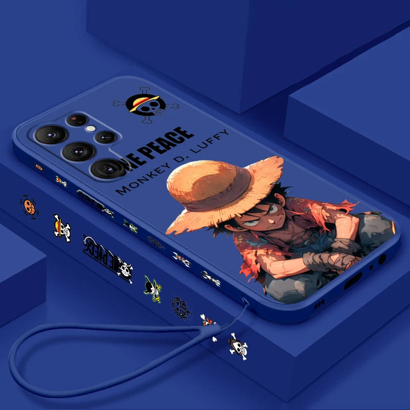 Comics One Piece Luffy For Samsung Galaxy S25 S24 S23 S22 S21 S20 Plus Ultra FE 5G Liquid Left Rope Cover Phone Case