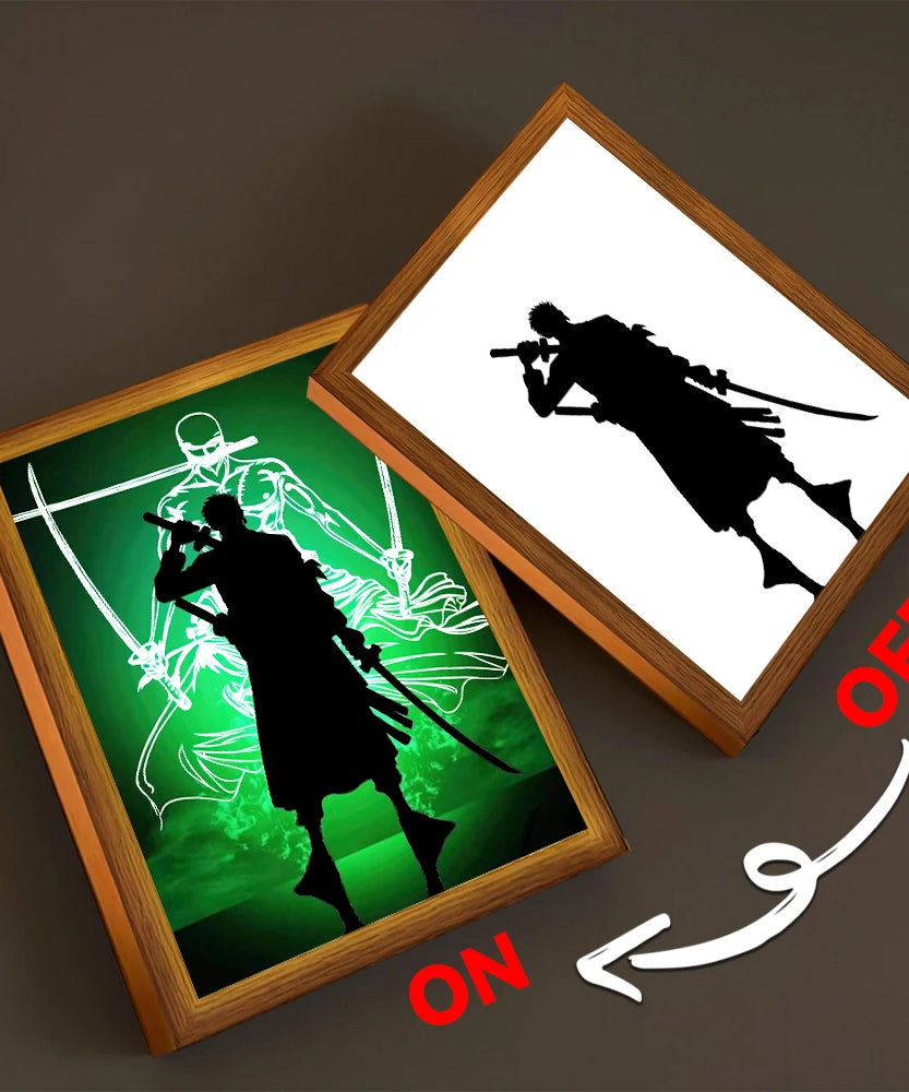 Anime Light Painting Photo Frame One Piece Luffy Zoro LED Night Light Birthday Gift Manga Bedroom Decor Original Art Moon Lamp
